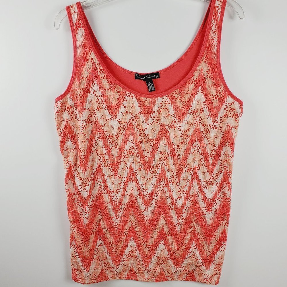 French Laundry Sleeveless Coral-Pink Top With White & Coral Front Lace Sz L